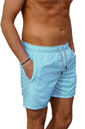 Su İtici Özellikli Dijital Baskılı Erkek Deniz Şort Mayo - 166-Mint