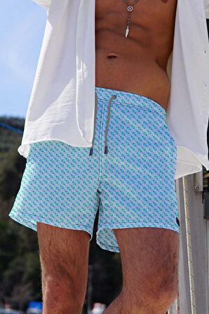 Su İtici Özellikli Dijital Baskılı Erkek Deniz Şort Mayo - 166-Mint