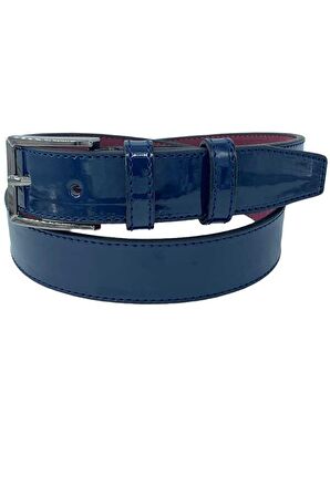 Lacivert Rugan Çocuk Boy Suni Deri Düz Model 3 cm.lik Garson Klasik Kemer - G95