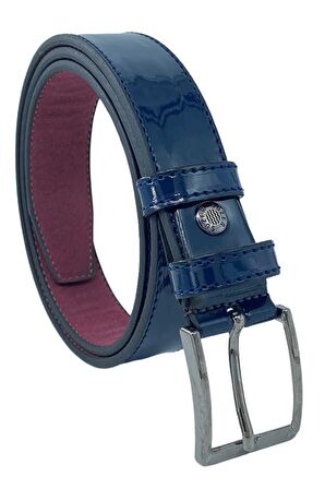 Lacivert Rugan Çocuk Boy Suni Deri Düz Model 3 cm.lik Garson Klasik Kemer - G95