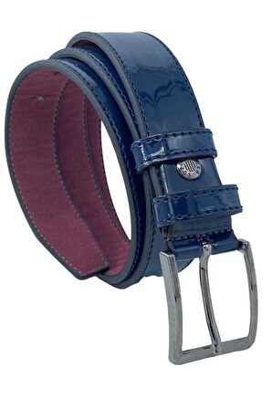 Lacivert Rugan Çocuk Boy Suni Deri Düz Model 3 cm.lik Garson Klasik Kemer - G95