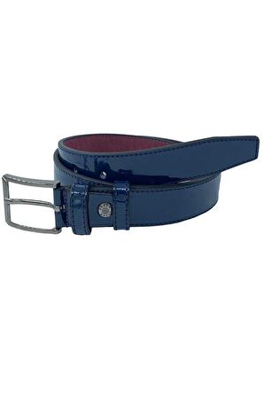 Lacivert Rugan Çocuk Boy Suni Deri Düz Model 3 cm.lik Garson Klasik Kemer - G95