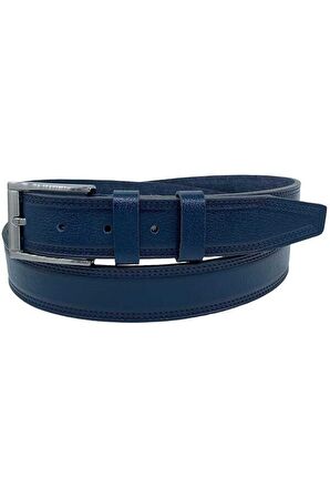 Lacivert Hakiki Deri Dikişli 3.5 cm.lik Klasik Erkek Kemer - 305-28