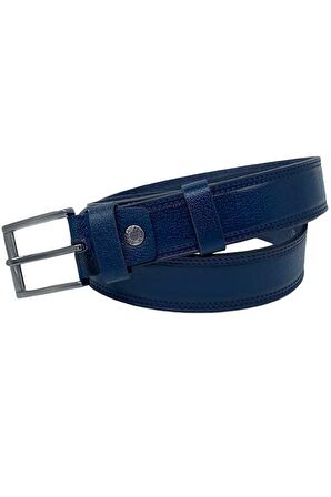 Lacivert Hakiki Deri Dikişli 3.5 cm.lik Klasik Erkek Kemer - 305-28