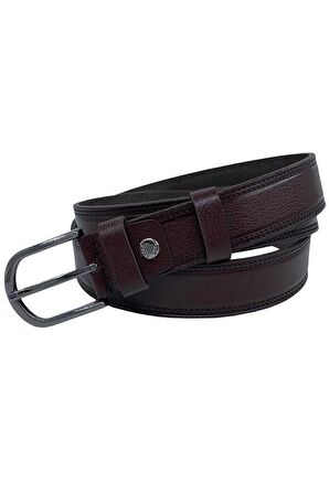 Kahverengi Hakiki Deri Dikişli 3.5 cm.lik Klasik Erkek Kemer - 309-28