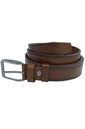 Taba Hakiki Deri Dikişli 3.5 cm.lik Klasik Erkek Kemer - 311-28