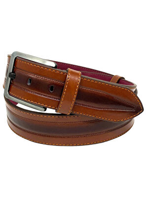 Taba Suni Deri Dikişli Model 4.5 cm.lik Spor Kot Kemer - 4523-61-22KS