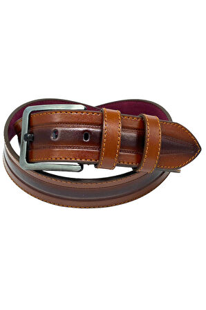 Taba Suni Deri Dikişli Model 4.5 cm.lik Spor Kot Kemer - 4523-61-22KS