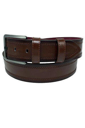 Kahverengi Suni Deri Dikişli Desensiz Düz Model 4.5 cm.lik Spor Kot Kemer - 4513-111-22KS