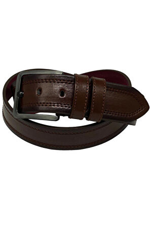 Kahverengi Suni Deri Dikişli Desensiz Düz Model 4.5 cm.lik Spor Kot Kemer - 4513-111-22KS