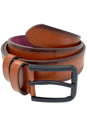 Taba Suni Deri Çift Dikişli Model 4 cm.lik Spor Kemer - 9023-111-22RL