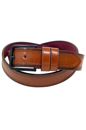 Taba Suni Deri Çift Dikişli Model 4 cm.lik Spor Kemer - 9023-111-22RL
