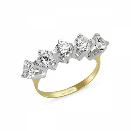 Altın 5 Taş Yüzük SWAROVSKİ Taşlı