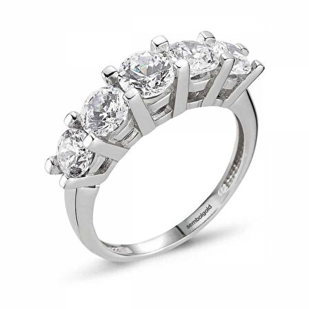 Beyaz Altın 5 Taş Yüzük