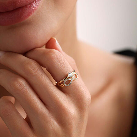 Altın Tektaş Alyans Yüzük Sonsuzluk Tasarım