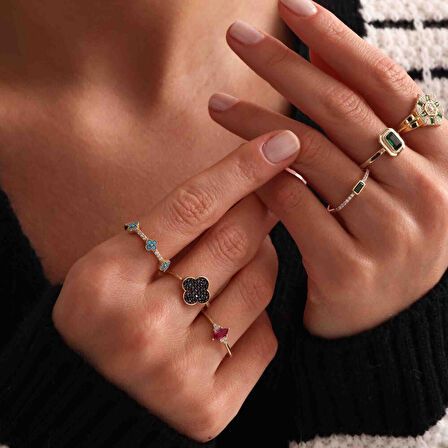 Firuze Taşlı Altın Yonca Yüzük