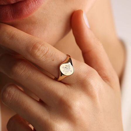 14K Altın Şövalye Yüzük Çınar (AİLE) Mine Form