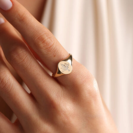 14K Altın Şövalye Yüzük Çınar (AİLE) Mine Form