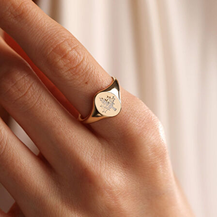 14K Altın Şövalye Yüzük Çınar (AİLE) Mine Form