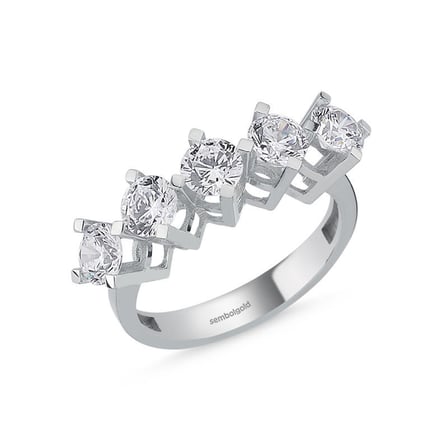 5 Taş Yüzük Beyaz Altın Swarovski