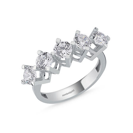 5 Taş Yüzük Beyaz Altın Swarovski