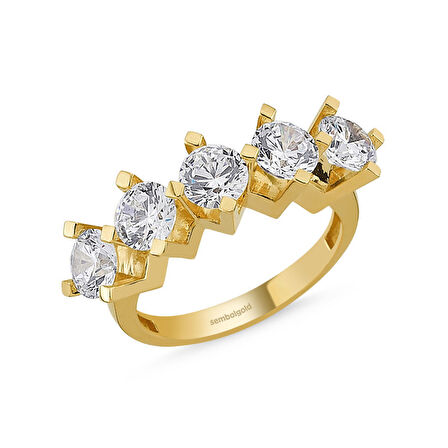 5 Taş Yüzük Sarı Altın Swarovski