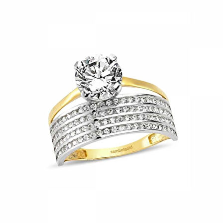 Altın Tektaş Alyans Yüzük TWİN Taşlı İkisi Bir Arada