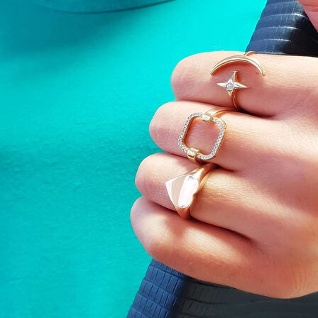 Altın Şovalye Yüzük Rose Kalp'li