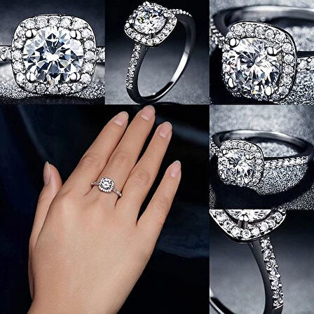 Beyaz Altın Tektaş Yüzük Baget Taşlı