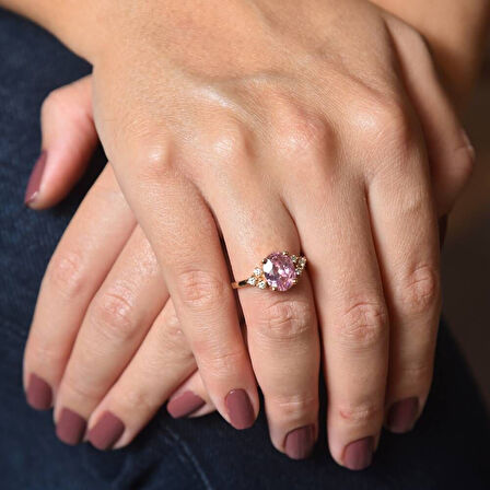 0,71 Karat Pırlanta Yüzük Pink Topaz 14K