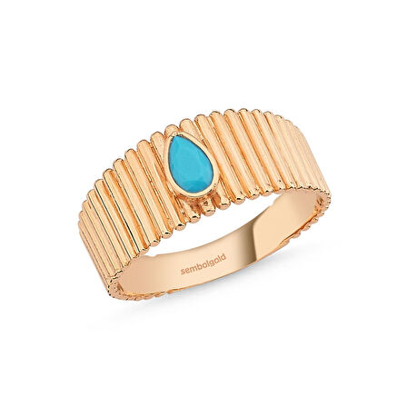Altın Yüzük 14K Rose ZigZag Firuze Taşlı
