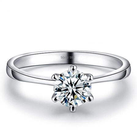 Beyaz Altın Tektaş Yüzük 6 Montür 0.70 Karat