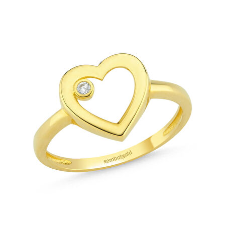 Kalp'li Altın Yüzük Tektaş ile 14K Gold