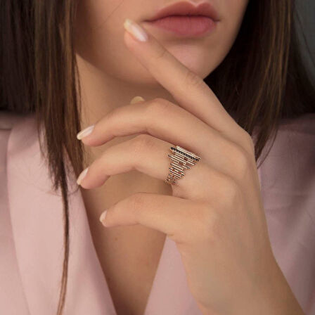 ZigZag Altın Yüzük Rose 14K Gold Onix Taşlı
