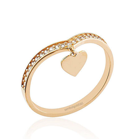 Kalp Rose Altın Yüzük 14K Gold Sarkık