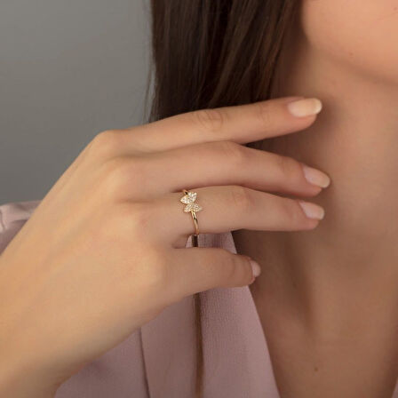 Kelebek Altın Yüzük 14K Taşlı