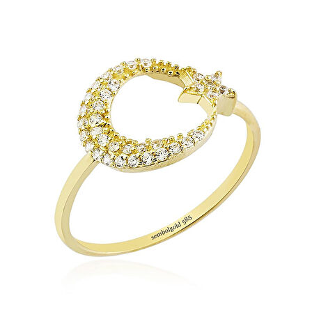 Ayyıldız Altın Yüzük 14K Gold Taşlı