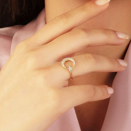 Ayyıldız Altın Yüzük 14K Gold Taşlı