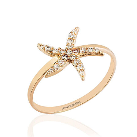 Deniz Yıldızı Rose Altın Yüzük 14K Gold Taşlı
