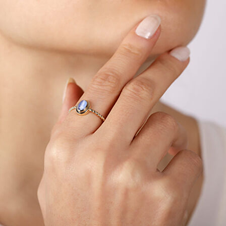 Opal Mavi Altın Yüzük 14K Burgu Tasarım