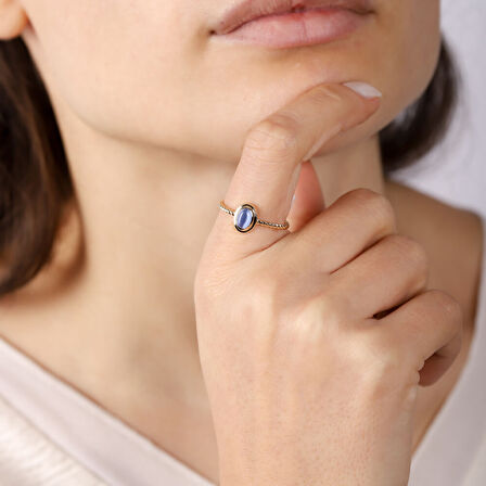 Opal Mavi Altın Yüzük 14K Burgu Tasarım