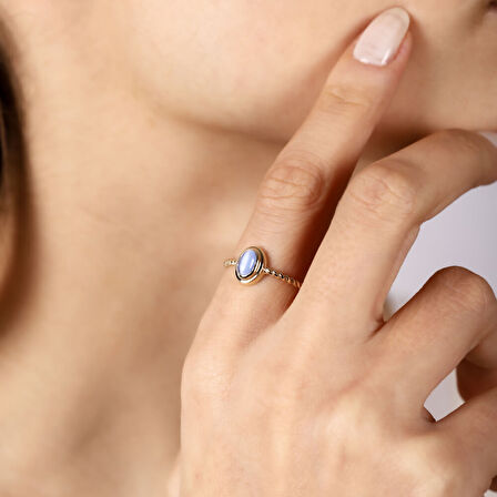 Opal Mavi Altın Yüzük 14K Burgu Tasarım