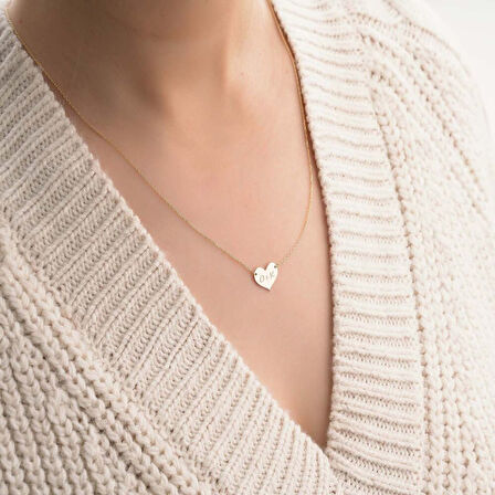 Kalp Plaka Altın Harf Kolye 14 Ayar Sarı Altın