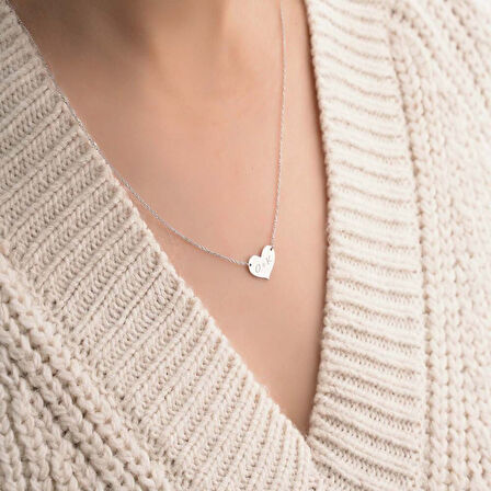 Kalp Plaka Altın Harf Kolye 14 Ayar Beyaz Altın