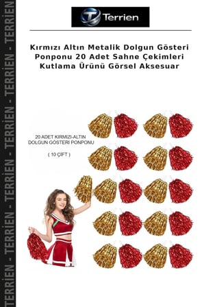 Kırmızı Altın Metalik Dolgun Gösteri Ponponu 20 Adet Sahne Çekimleri Kutlama Ürünü Görsel Aksesuar