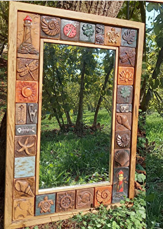 Ahşap ve Seramik Kolaj Ayna