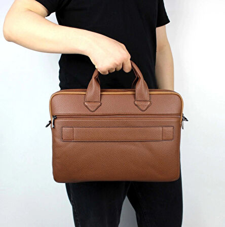 Unisex Taba Çok Bölmeli 14 inç Evrak Ve Laptop Çantası