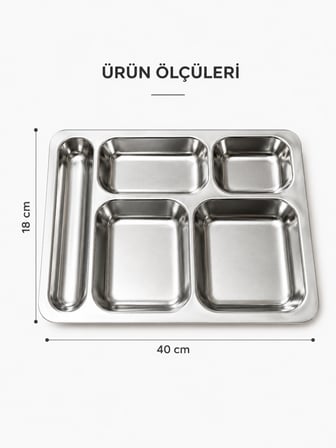 430 Çelik 5 Gözlü Tabldot Tabak Paslanmaz Çelik Self Servis Faturalı Garantili Fabrika Okul Ev Hastane Kırılmaz Metal Servis Tabağı 10 Adet