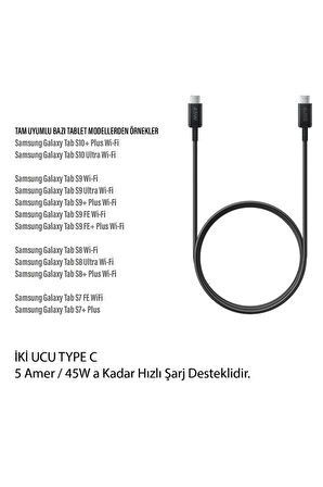 Samsung Galaxy Tab S7 Tab S8 Tab S9 Tab S10 Type C Hızlı Şarj Kablosu