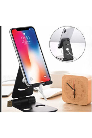 TELEFON TABLET TUTUCU KATLANABİLİR MASAÜSTÜ TELEFON TABLET STANDI AYARLANABİLİR TEKLİ SİYAH